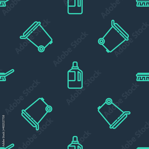 Set line Fabric softener, Trash can and Brush for cleaning on seamless pattern. Vector.
