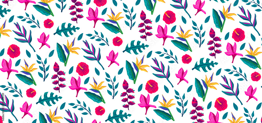 Seamless flower and leaf pattern design. Seamless flower and leaf pattern design.