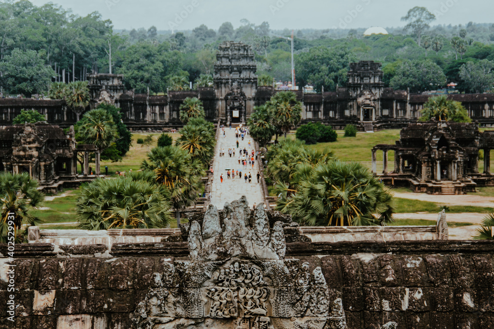 Drone shot of the Angkor Wat Complex in Siem Reap, Cambodia