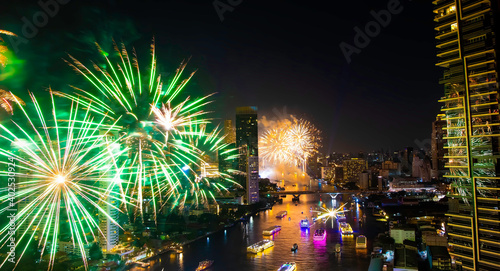 Colorful of fireworks and celebration in Bangkok Thailand
