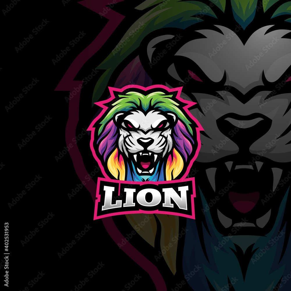 Colorful lion esport gaming logo template