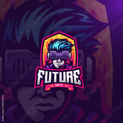 Futuristic boy esport gaming logo template