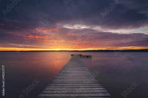Soft sunrise at lake bergwitzsea