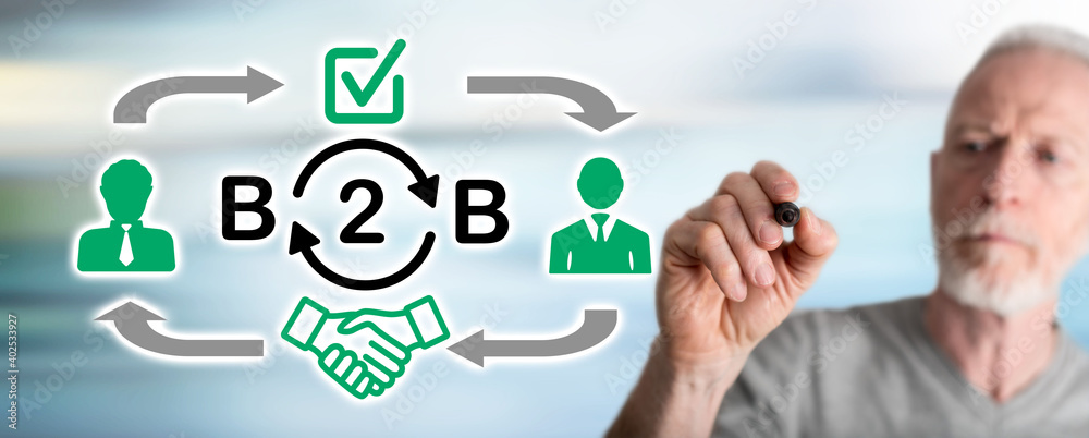 Man drawing b2b concept Man drawing b2b concept