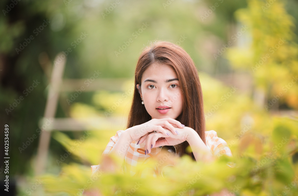 Portrait beautiful asian woman lifestyle resting in the park, relaxation concept, mind care Portrait beautiful asian woman lifestyle resting in the park, relaxation concept, mind care