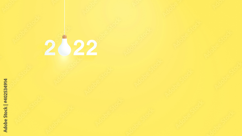 3D illustration. Light bulb with number 2022 plans and copy space on yellow background. Business plan and strategy concept with idea in year 2022 3D illustration. Light bulb with number 2022 plans and copy space on yellow background. Business plan and strategy concept with idea in year 2022