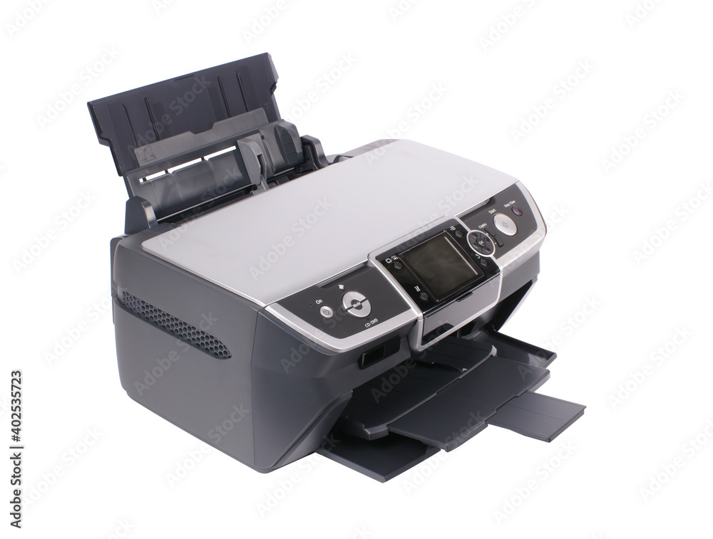 Multifunctional office printer on white background Multifunctional office printer on white background