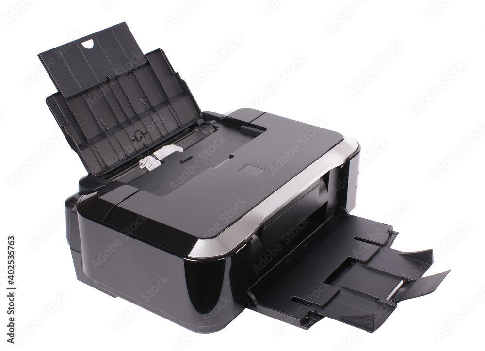 Multifunctional office printer on white background Multifunctional office printer on white background