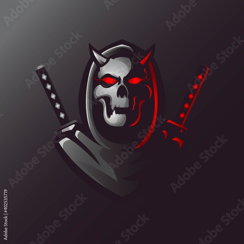 Grim reaper skull head mascot gaming logo design vector with modern illustration concept style for badge, emblem and t shirt printing. Angry reaper illustration for sport and e-sport team