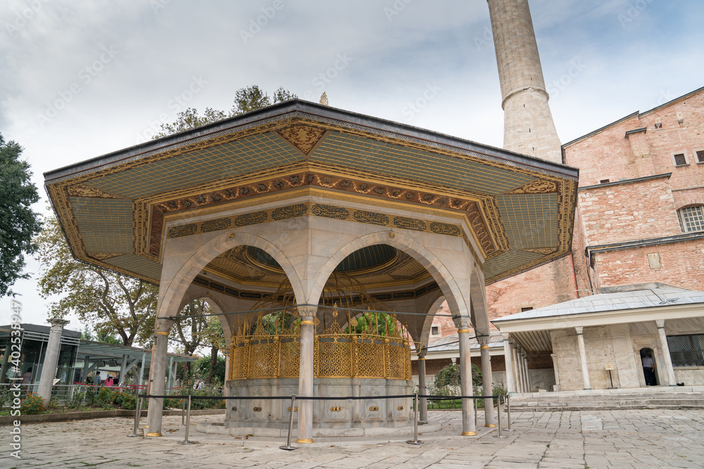 Famous Hagia Sophia in Istanbul Turkey (Ayasofya) Museum Mosque and ablution fountain