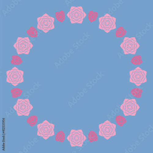 Floral round gold frame with roses and hearts. Festive banner. Valentines Day holidays typography. Vector illustration EPS10