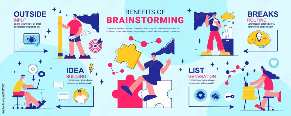 Benefits Of Brainstorm Infographics Layout