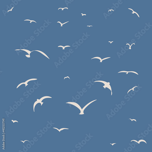White seagulls or birds on dark blue background