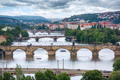 Prague (Czech Republic) and the Charles Bridge, Manes Bridge, Legion Bridge, Jirásek Bridge and the Palacký Bridge photo