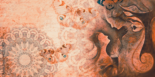 Schilderij op canvas mandala colorful dark eyes vintage art, ancient Indian vedic background design,s