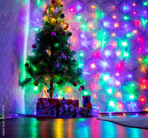 Bright lights on the Christmas tree