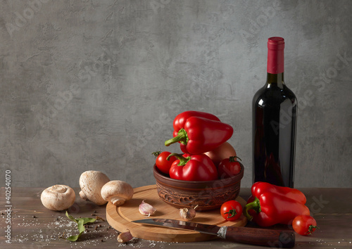 still life with red bell pepper