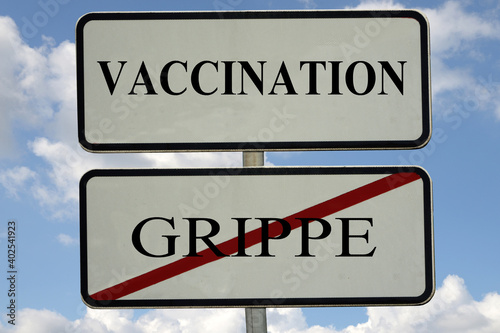 Concept d'incitation à la vaccination contre la grippe avec un panneau de circulation routière