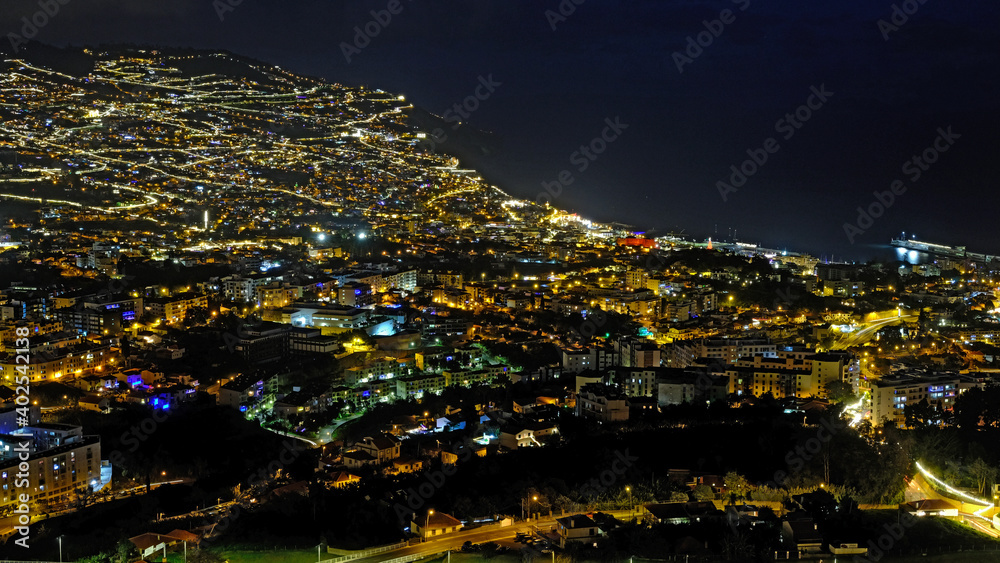 Funchal city by night, Funchal, Madeira Island, Portugal
