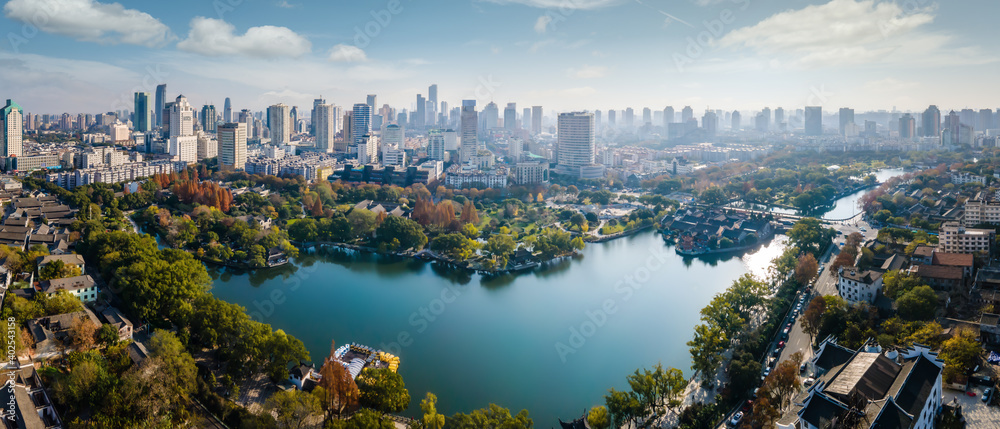 Fototapeta premium Panoramic aerial photos of Jinan urban architecture skyline