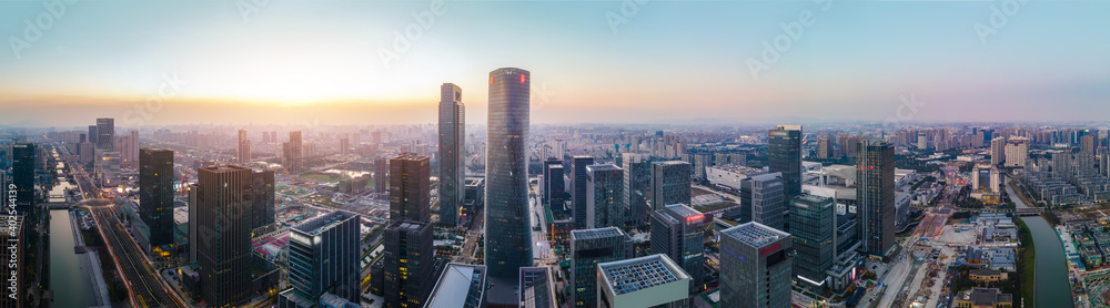 Aerial photography of architectural landscape skyline of Ningbo Financial District