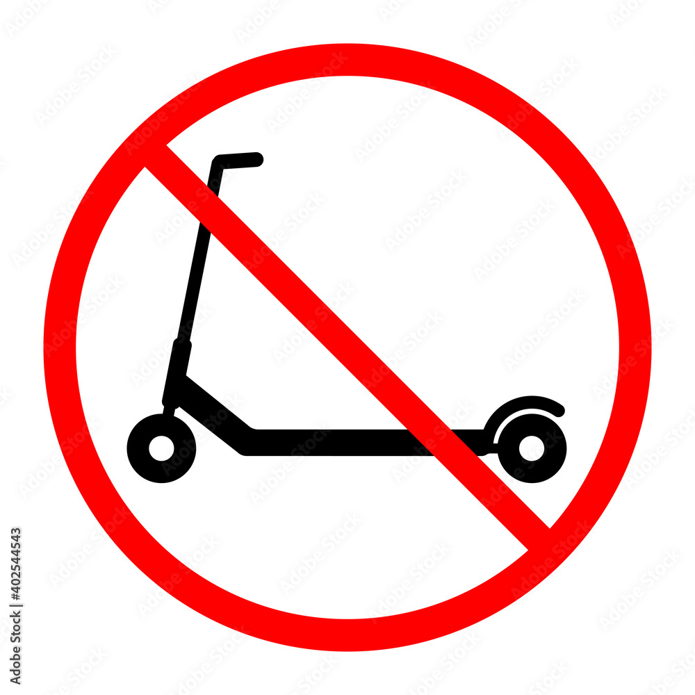 illustration sign prohibited scooter movement in red crossed out circle on white background illustration sign prohibited scooter movement in red crossed out circle on white background