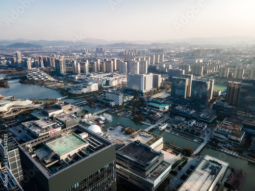 Aerial photography of architectural landscape skyline of Ningbo Financial District © 昊 周