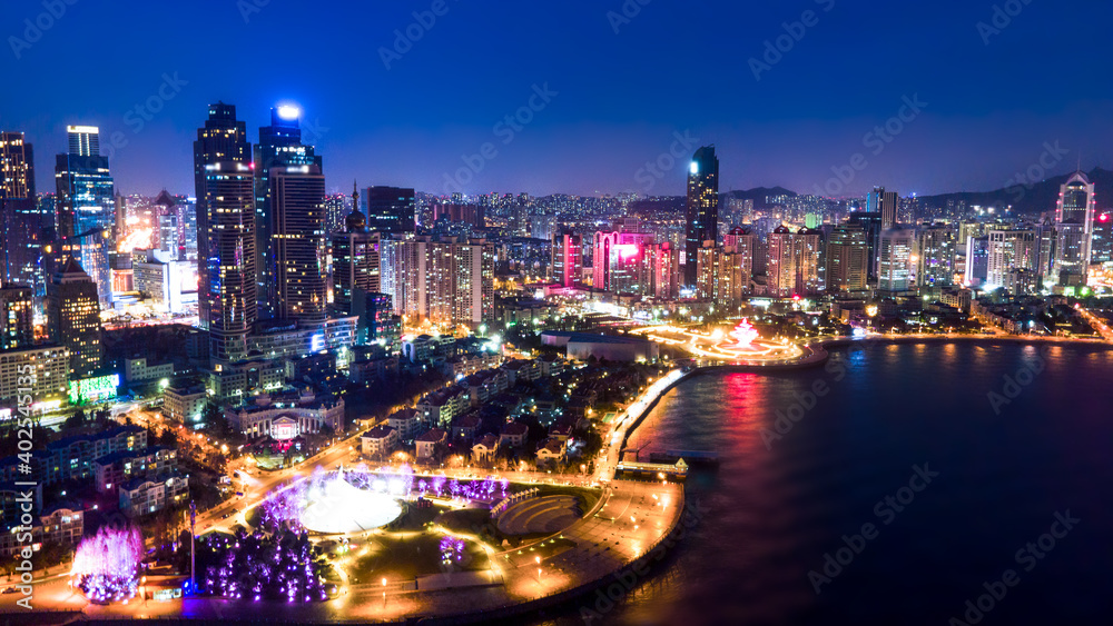 Aerial photography of Qingdao urban landscape at night