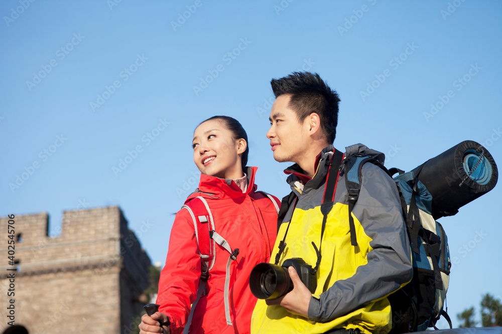 Young couples in the Great Wall Tourism