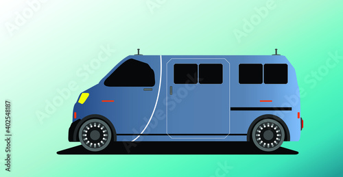 autonomous van car on blue screen