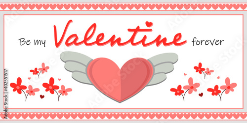 Valentine's day card template with pastel pink tone decorated with flowers and hearts.