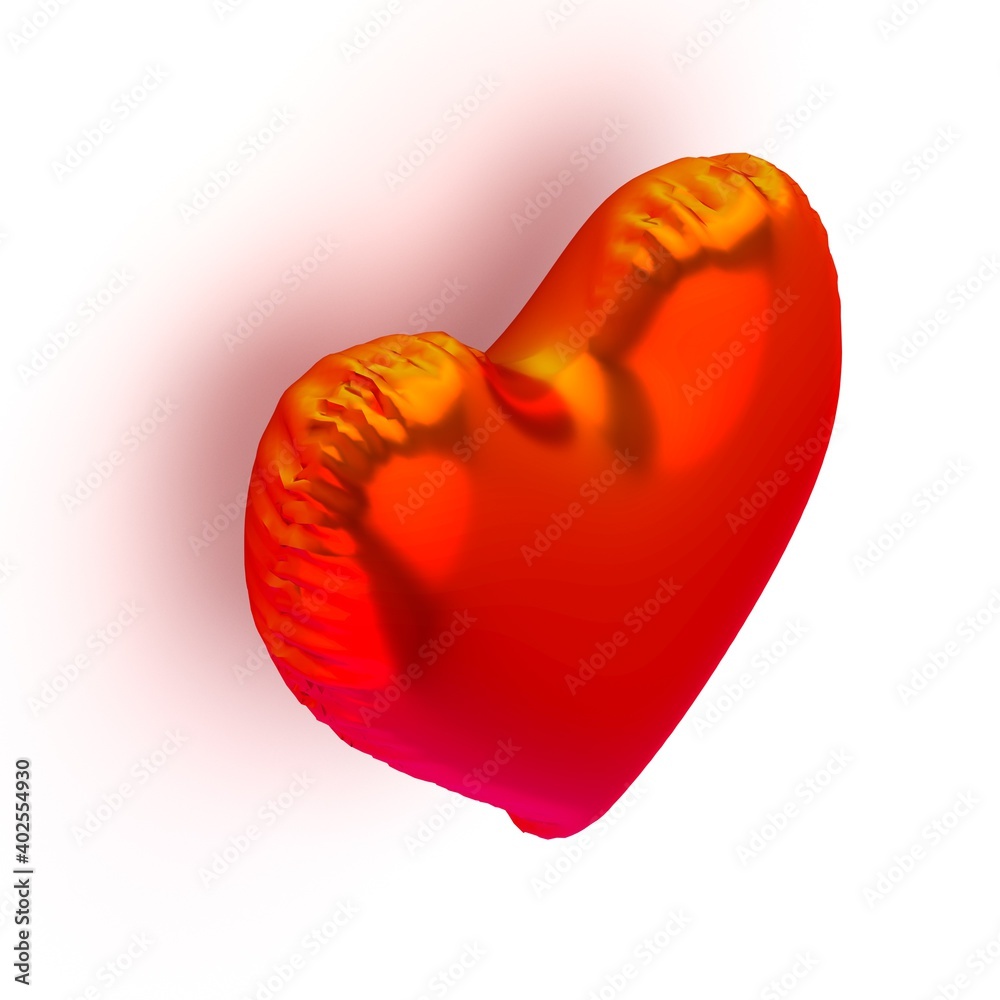  3d illustration of Red Heart glossy helium balloon isolated on solid background in 
isometric view. Festive decoration for Valentine's day party.