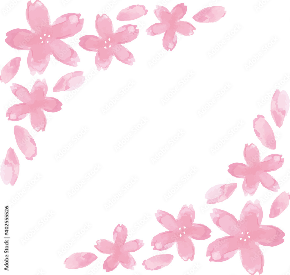 手書き水彩風の桜の花びらフレーム(ななめ)