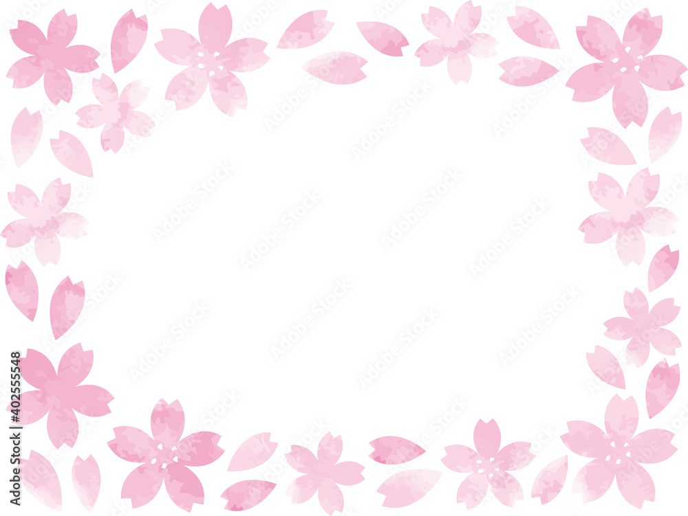 水彩風の桜の花びらフレーム(四角)
