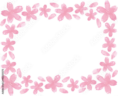 手書き水彩風の桜の花びらフレーム(四角)