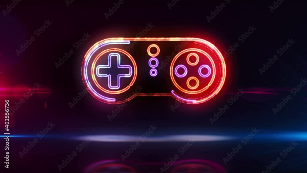 Gaming pad symbol, esport glowing neon, video controller, 5g game and cyber sport concept loop. Futuristic abstract 3d rendering loopable and seamless animation.