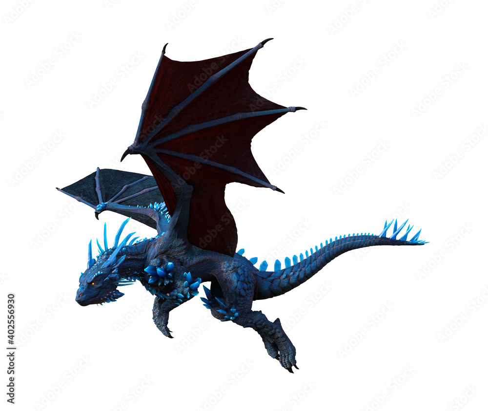 Illustration of a blue dragon flying isolated on a white background ...