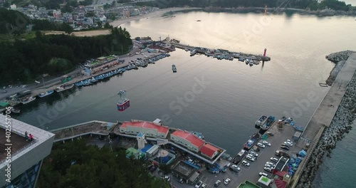 janghohang cable car in korea, kangwondo by drone shot  photo