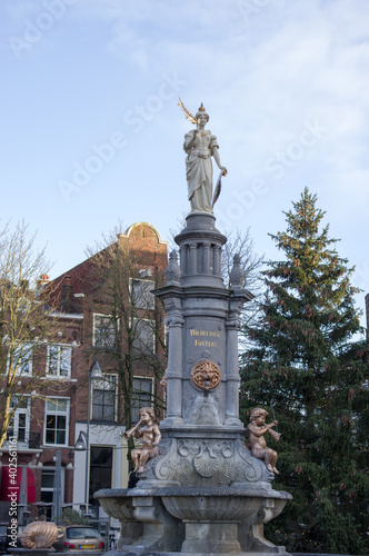 The statue on the Wilhelmina fountain in Deventer, the Netherlands