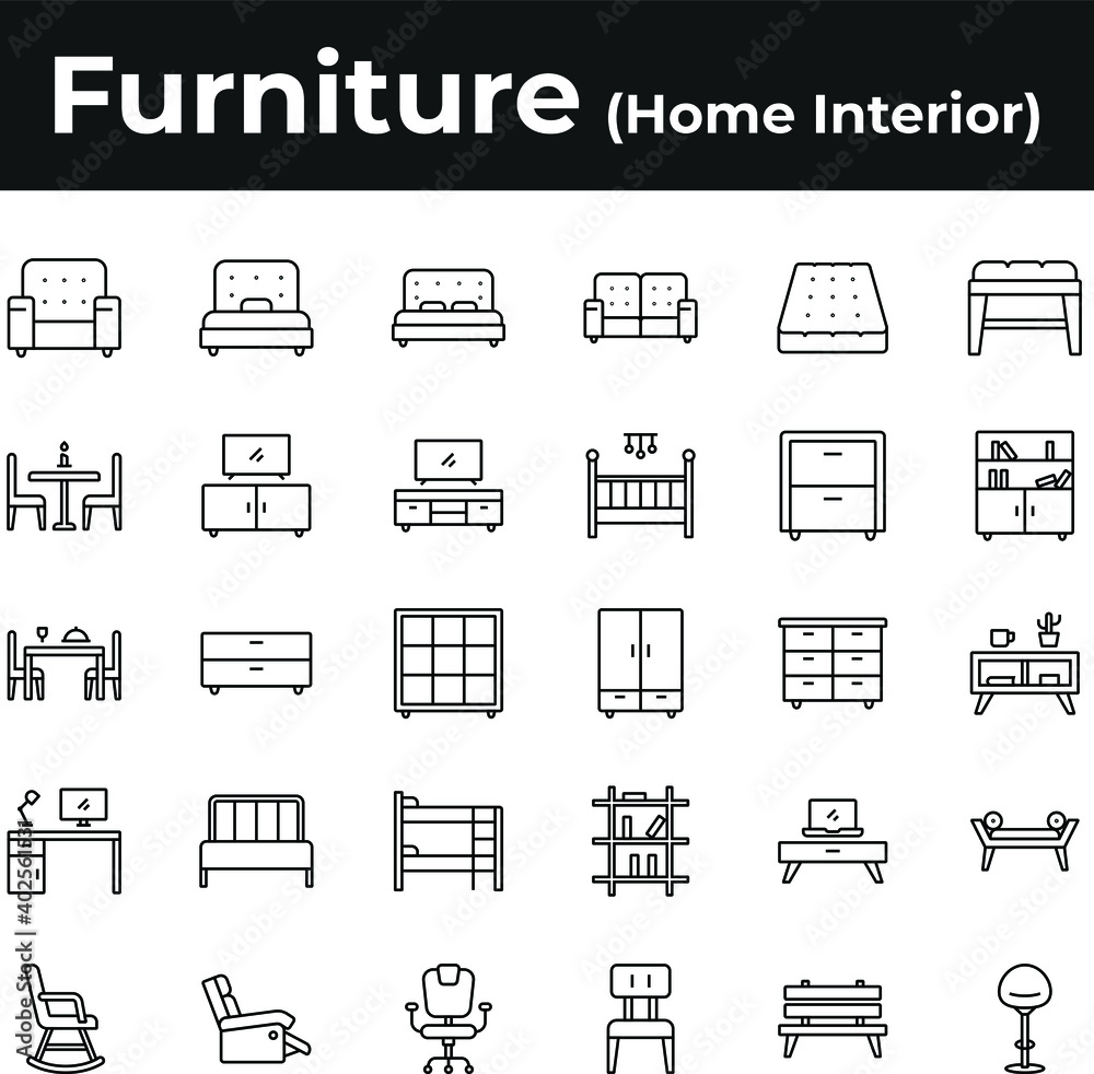 Furniture and home interior icon set
