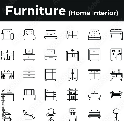 Furniture and home interior icon set