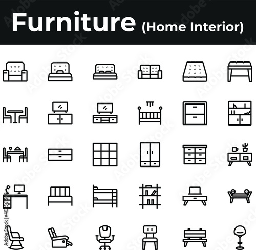 Furniture and home interior icon set