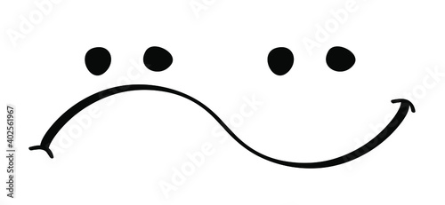 Happy and sad face. Smile and sorrow, the emotions of joy and disappointment,  Don't Worry, be Happy. Happy and sadly emoji face. Vector cartoon emotion of happiness and sadness sign. Smiley icons.
