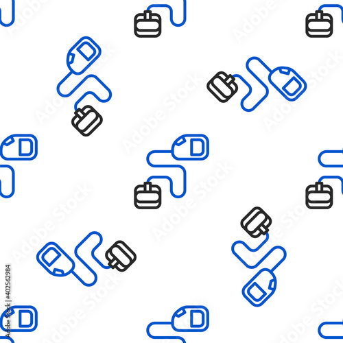 Line Retractable cord leash with carabiner icon isolated seamless pattern on white background. Pet dog lead. Animal accessory for outdoors walk. Colorful outline concept. Vector.