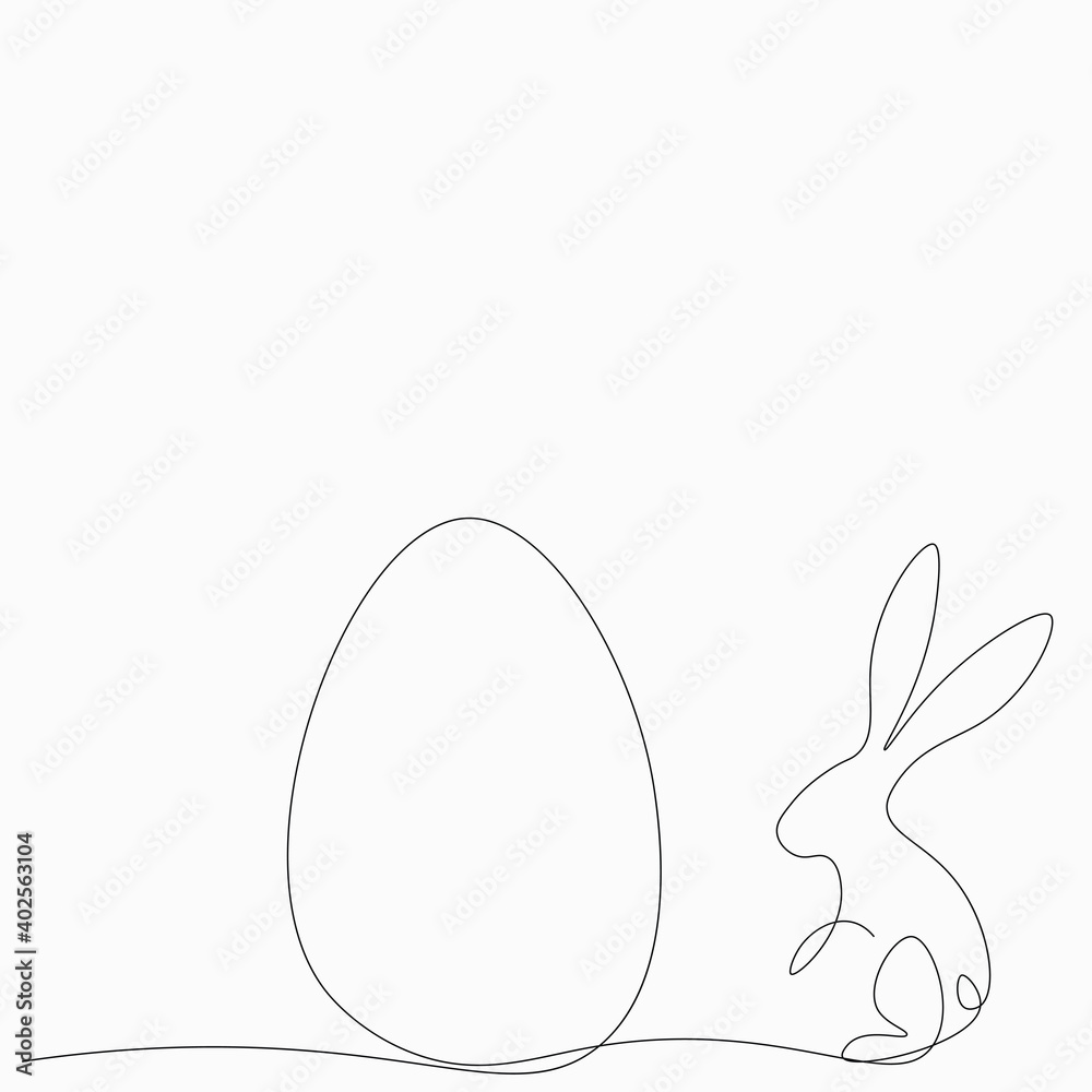 Easter bunny animal line drawing, vector illustration