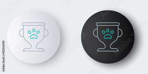 Line Pet award symbol icon isolated on grey background. Medal with dog footprint as pets exhibition winner concept. Colorful outline concept. Vector.