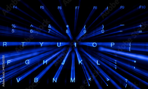 blue backlit keyboard with zoom-out effect