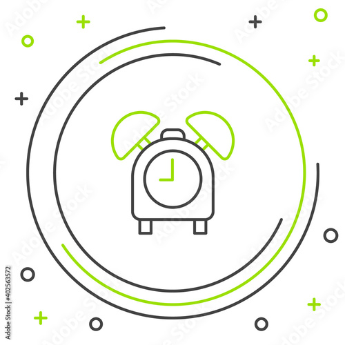 Line Alarm clock icon isolated on white background. Wake up, get up concept. Time sign. Colorful outline concept. Vector.
