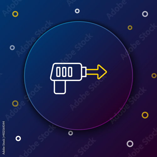Line Fishing harpoon icon isolated on blue background. Fishery manufacturers for catching fish under water. Diving underwater equipment. Colorful outline concept. Vector.