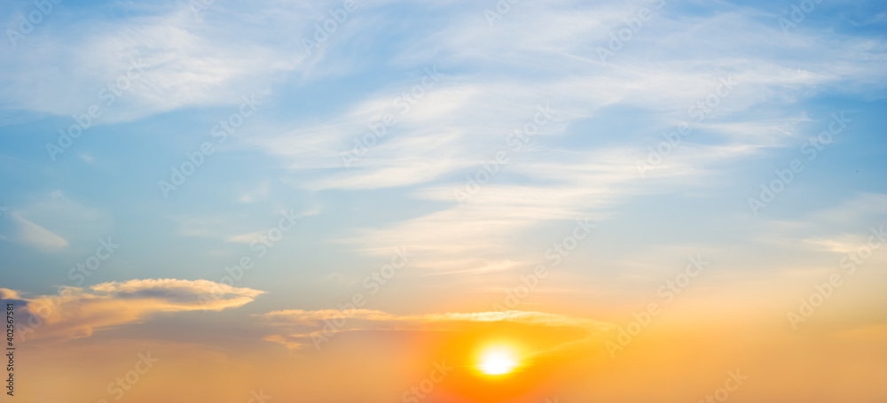 bright sunset over the cloudy sky, evening natural background